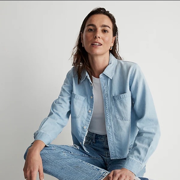 EUC Madewell Cotton Hemp Cropped Denim Button Down in Southrush Wash Size XS - Picture 5 of 5